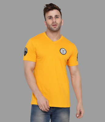 Trendfull Printed Men V Neck Yellow T-Shirt