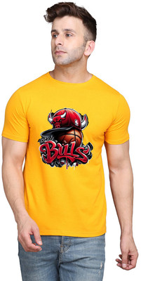 GEUM Graphic Print Men Round Neck Yellow T-Shirt