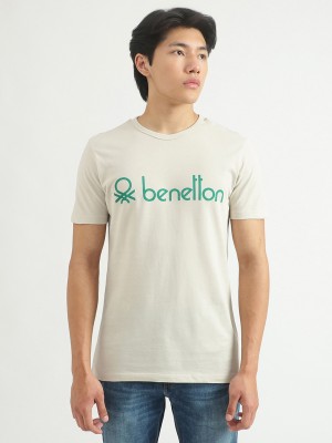United Colors of Benetton Typography Men Round Neck Beige T-Shirt