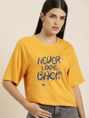 Wingrey Printed, Typography Women Round Neck Yellow T-Shirt
