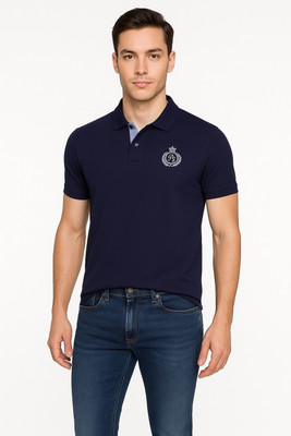 RF Raves Printed, Solid Men Polo Neck Black T-Shirt