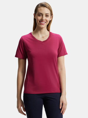 JOCKEY Solid Women V Neck Red T-Shirt