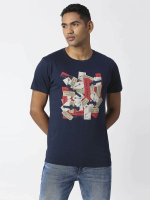 Pepe Jeans Printed Men Crew Neck Navy Blue T-Shirt