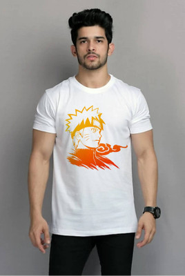 Smrink Printed Men Round Neck White T-Shirt