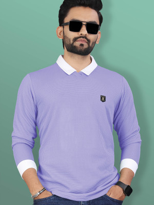 VeBNoR Solid Men Polo Neck Blue T-Shirt