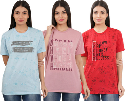 HouseOfCommon Printed Women Round Neck Multicolor T-Shirt