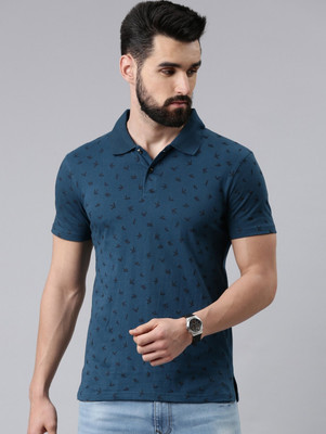 Kryptic Printed Men Polo Neck Blue T-Shirt