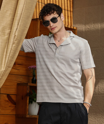 CAMPUS SUTRA Checkered Men Polo Neck Grey T-Shirt