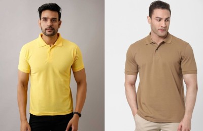 Silver Swan Solid Men Polo Neck Yellow, Beige T-Shirt