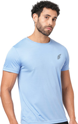 SWEATHEADS Solid Men Round Neck Light Blue T-Shirt