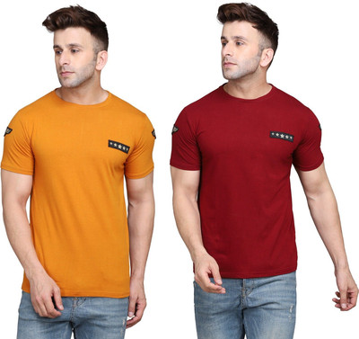 tfurnish Printed Men Round Neck Gold, Maroon T-Shirt