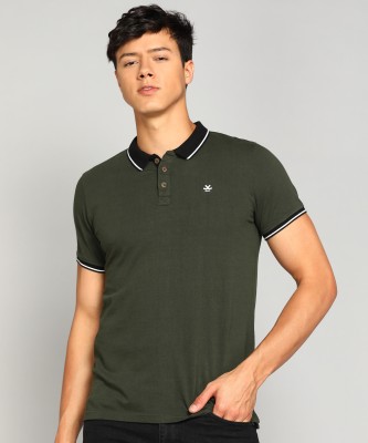 WROGN Solid Men Polo Neck Green T-Shirt