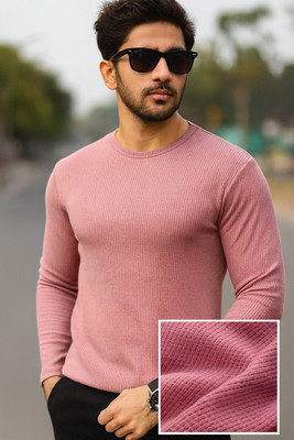 Crazybee - CB Solid Men Round Neck Pink T-Shirt