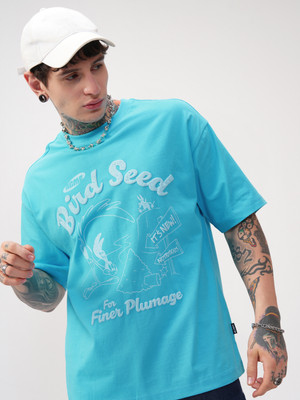 HIGHLANDER Printed Men Round Neck Blue T-Shirt