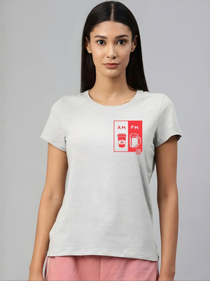 SZN Graphic Print Women Round Neck Grey T-Shirt
