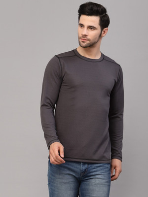 RIGO Solid Men Round Neck Grey T-Shirt
