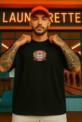 CULISH Printed, Graphic Print Men Round Neck Black T-Shirt