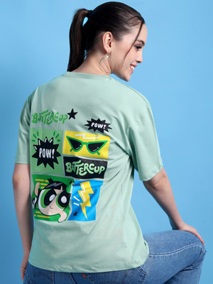 DreamBe Printed Women Round Neck Light Green T-Shirt