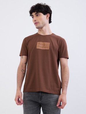 Spykar Solid Men Round Neck Brown T-Shirt