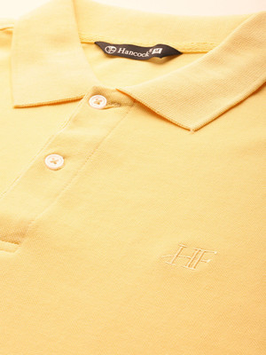 Hancock Embroidered Men Polo Neck Yellow T-Shirt