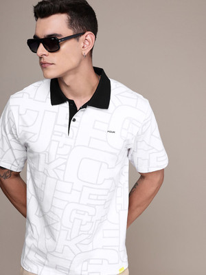 FCUK Printed Men Polo Neck White T-Shirt