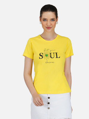 Unistreet Graphic Print Women Round Neck Yellow T-Shirt