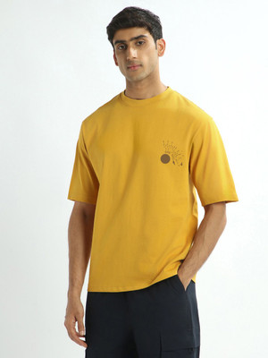 NOBERO Graphic Print Men Crew Neck Yellow T-Shirt