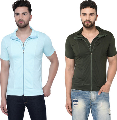JB Jangoboy Solid Men Polo Neck Light Blue, Dark Green T-Shirt