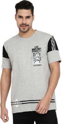 V-MART Printed, Typography Men Round Neck Grey, Black T-Shirt