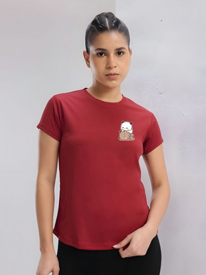 SZN Graphic Print Women Round Neck Maroon T-Shirt