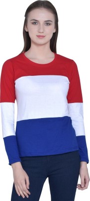 tfurnish Self Design Women Round Neck Red, White, Blue T-Shirt