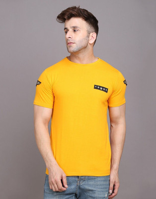 GEUM Graphic Print Men Round Neck Yellow T-Shirt