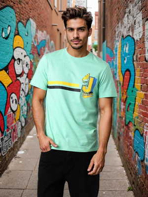 The Indian Garage Co. Printed Men Crew Neck Green T-Shirt