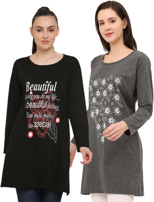 Ddaspration Printed Women Round Neck Multicolor T-Shirt