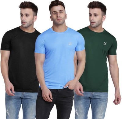 Dupex Solid Men Round Neck Black, Light Blue, Dark Green T-Shirt