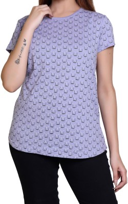 HouseOfCommon Printed Women Round Neck Purple T-Shirt