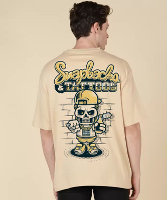 Clickwell Trend Printed, Typography Men Round Neck Beige T-Shirt