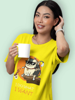 Clori Graphic Print Women Round Neck Yellow T-Shirt