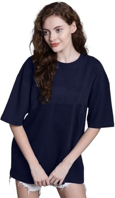 navyatam Solid Women Round Neck Navy Blue T-Shirt