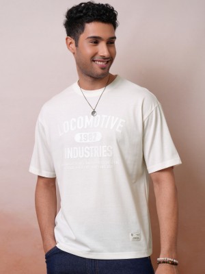 LOCOMOTIVE Solid Men Round Neck White T-Shirt