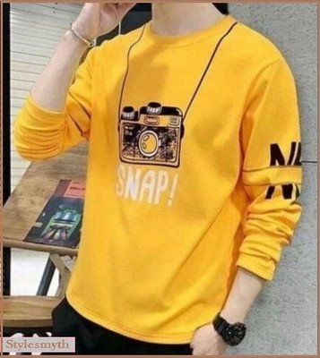 stylesmyth Printed Men Round Neck Yellow T-Shirt