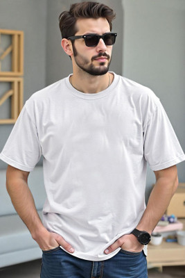 SNAZZY TEES Solid Men Round Neck White T-Shirt