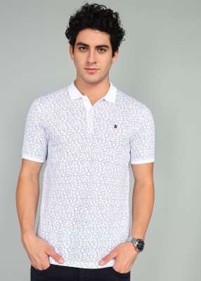 Louis Philippe Sport Printed Men Polo Neck White T-Shirt