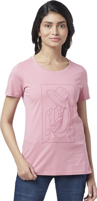 Honey By Pantaloons Printed Women Round Neck Pink T-Shirt