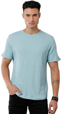 FASHLOOK Solid Men Round Neck Light Blue T-Shirt