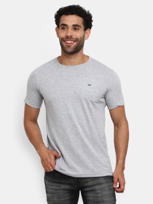 V-MART Solid Men Round Neck Grey T-Shirt