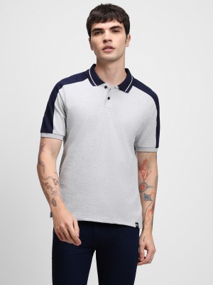 Dennis Lingo Solid Men Polo Neck Grey T-Shirt