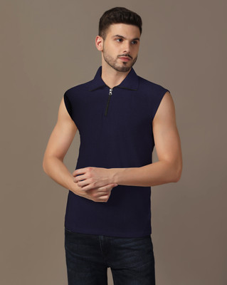 GEUM Printed Men Polo Neck Grey T-Shirt