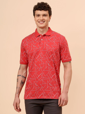 CANTABIL Printed Men Polo Neck Orange T-Shirt