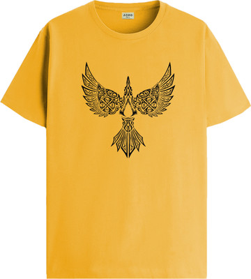 ADRO Graphic Print Men Round Neck Yellow T-Shirt